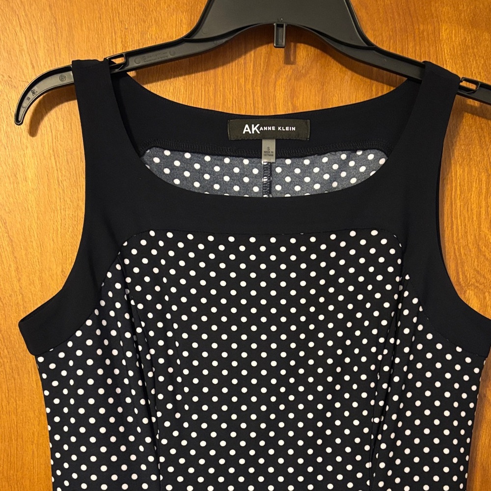 Anne Klein Navy and White Dotted Midi Dress